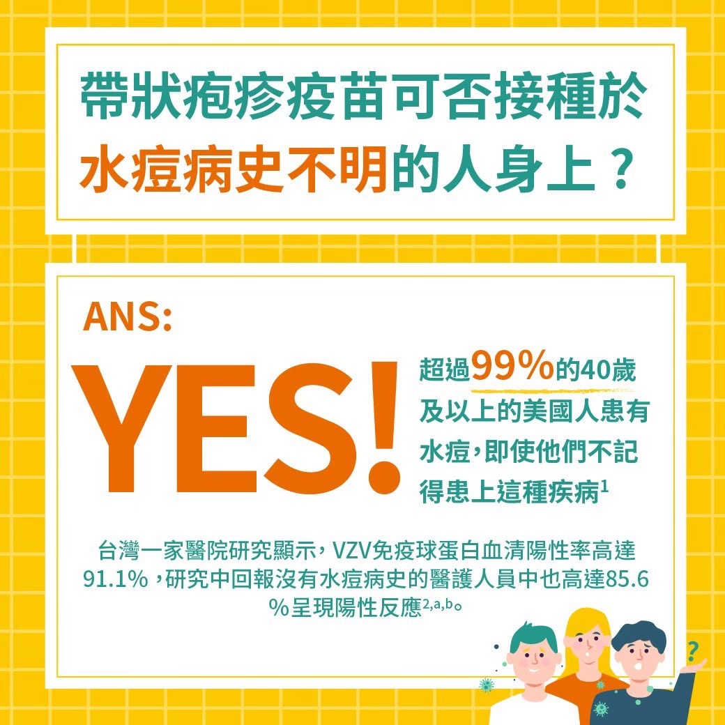 台灣一家醫院研究顯示，VZV免疫球蛋白血清陽性率高達 91.1%，研究中回報沒有水痘病史的醫護人員中也高達85.6％呈現陽性反應2,3D。